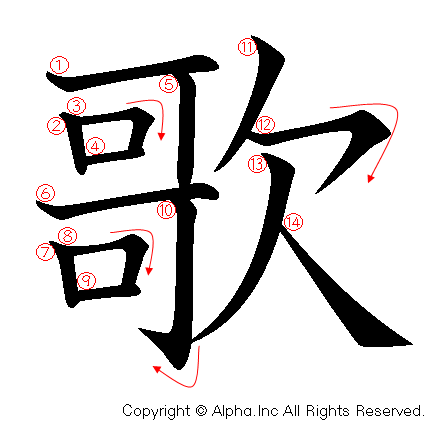 歌の書き順画像低解像度版