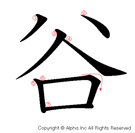 谷の書き順画像低解像度版