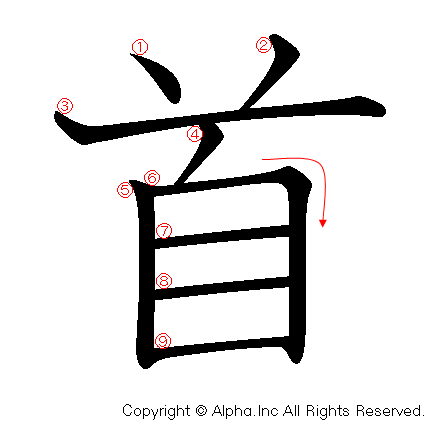 首の書き順画像低解像度版