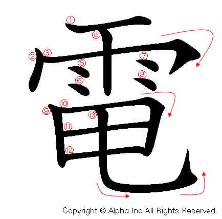 電の書き順画像低解像度版