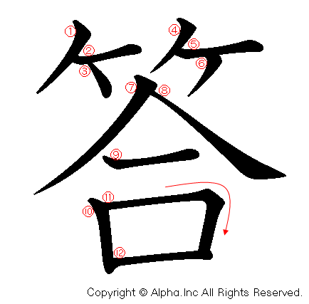 答の書き順画像低解像度版