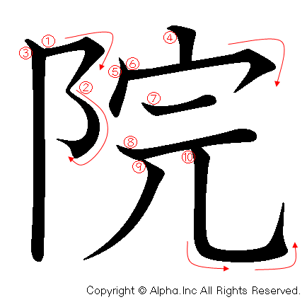 院の書き順画像低解像度版