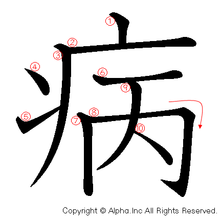 病の書き順画像低解像度版