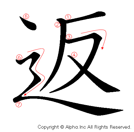 返の書き順画像低解像度版