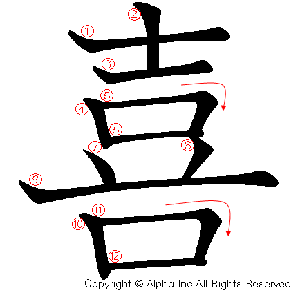 喜の書き順画像低解像度版