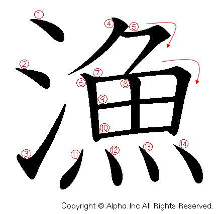 漁の書き順画像低解像度版