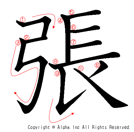 張の書き順画像低解像度版