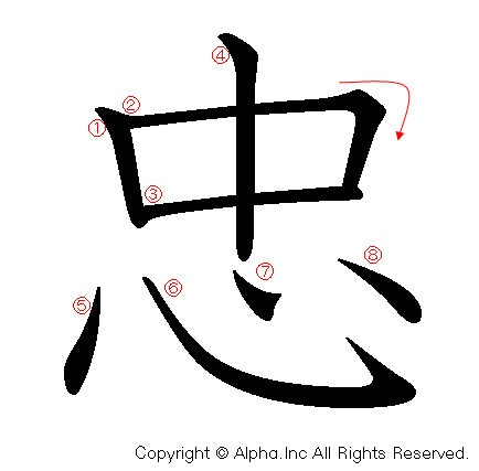 忠の書き順画像低解像度版