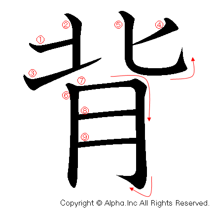 背の書き順画像低解像度版