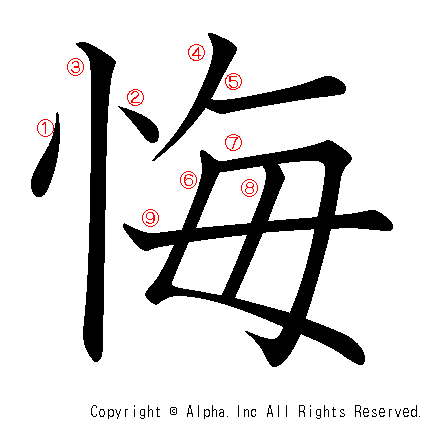 悔の書き順画像低解像度版