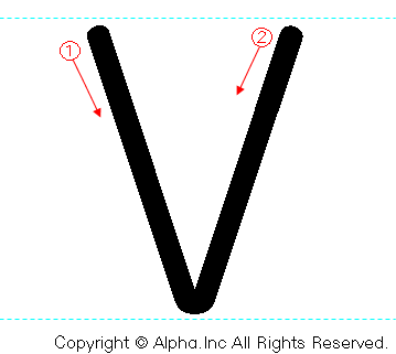「V」の書き順書き方
